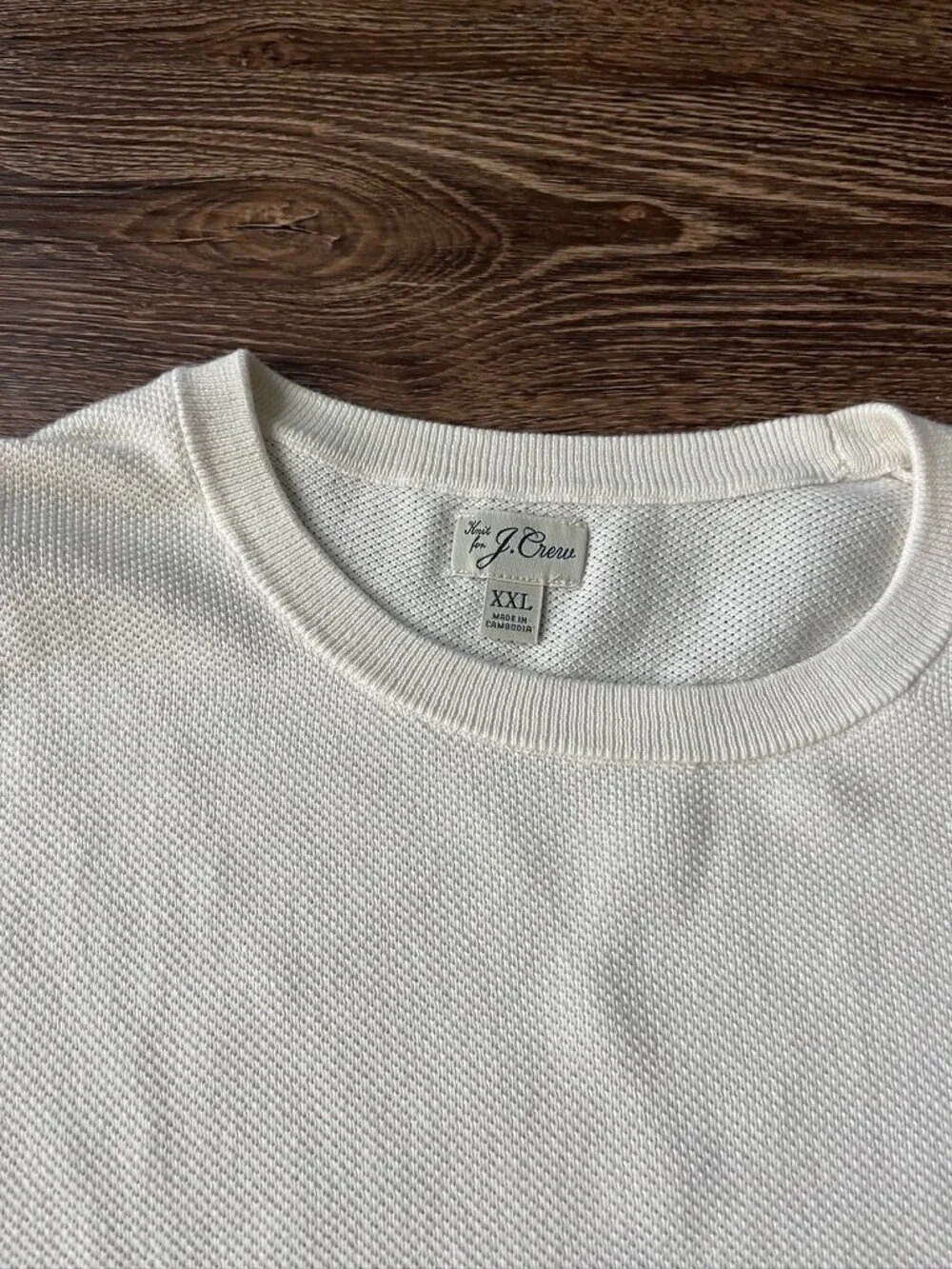J.Crew Knit Short-Sleeve Cotton Piqué-Stitch Sweater Men XL Pullover Cream